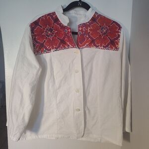 White Top with Red Floral Embroidery Size XL